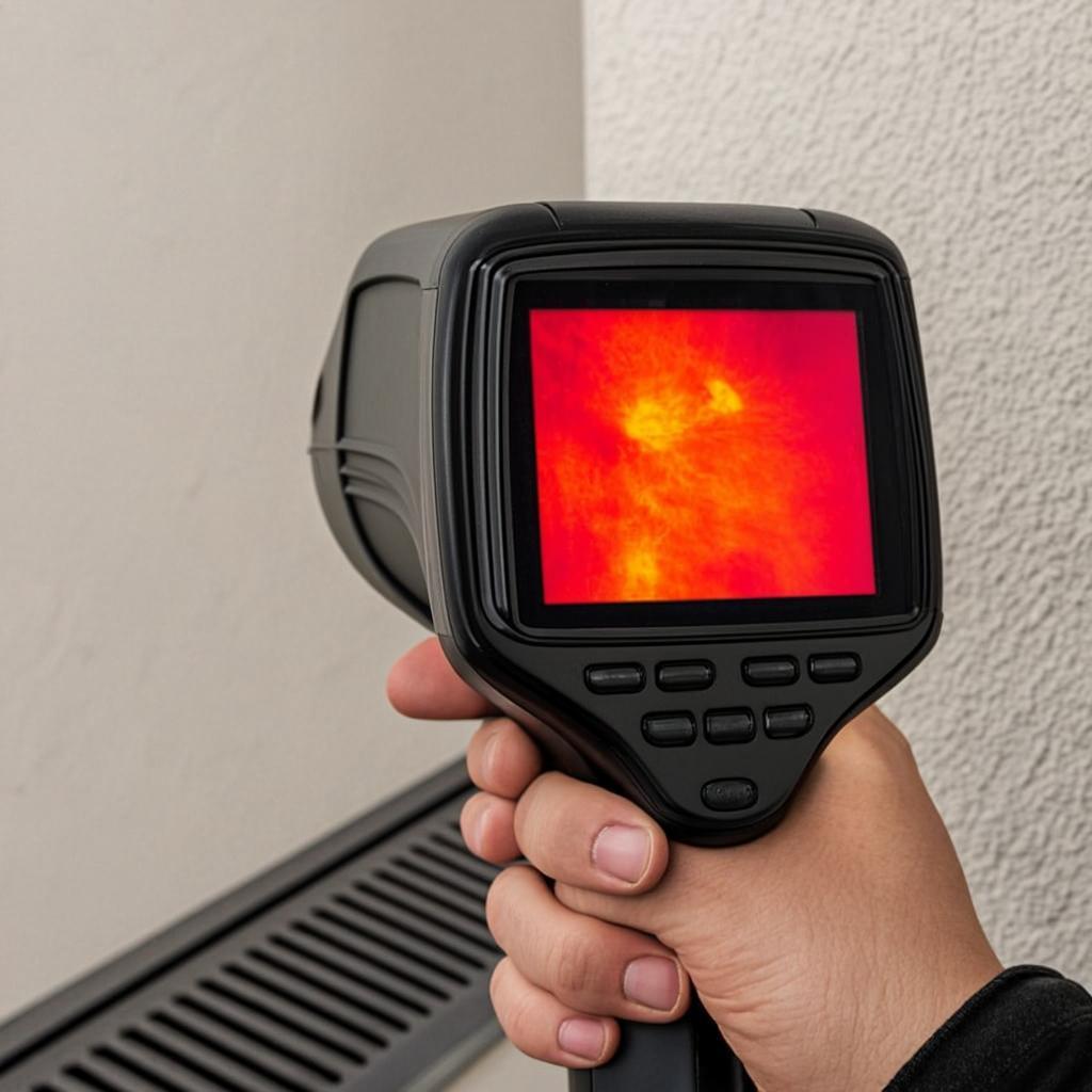 Thermal imaging camera locating a hidden water leak behind a wall — non-invasive leak detection in Reno, NV